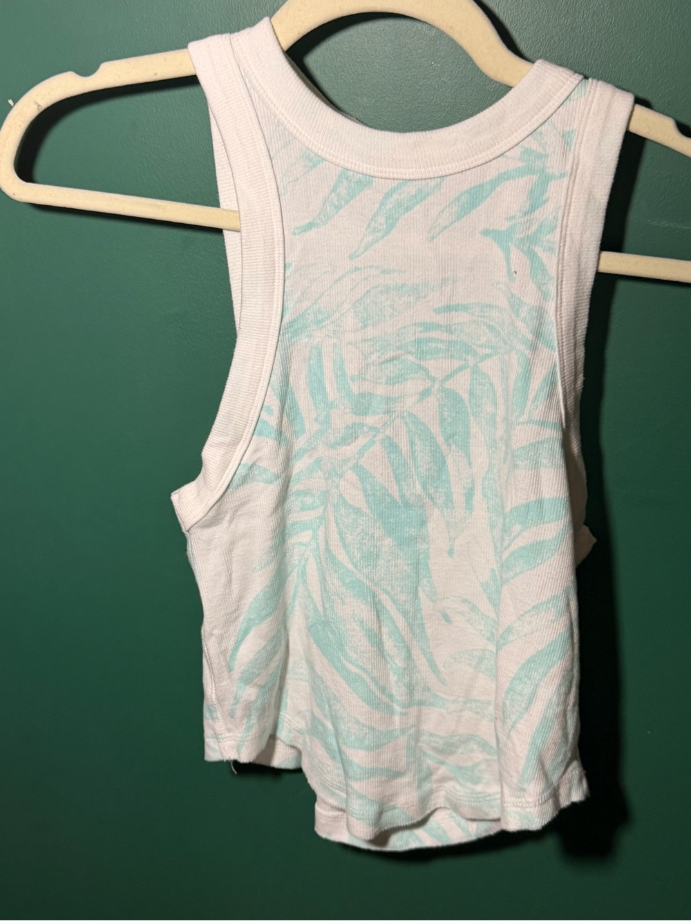 FP Movement by Free People White & Light Teal Racerback Printed Tank